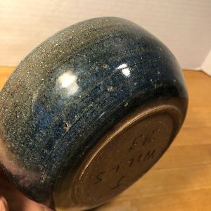 Handmade Stoneware Pottery Bowl Blue Brown Olive Colors Signed J. Wills